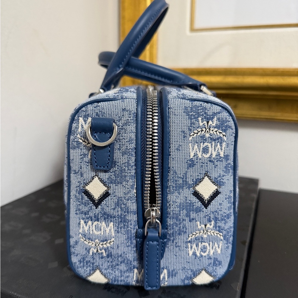 MCM Denim Blue Monogram Satchel Boston bag - Picture 6 of 9